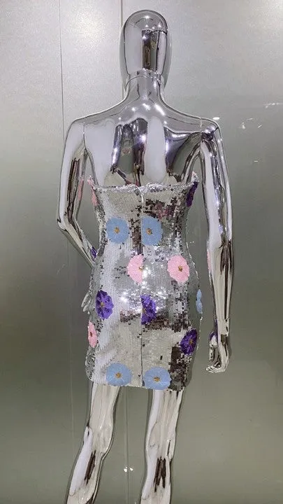 STRAPLESS FLORAL SEQUIN DRESS Gloria Lanvin