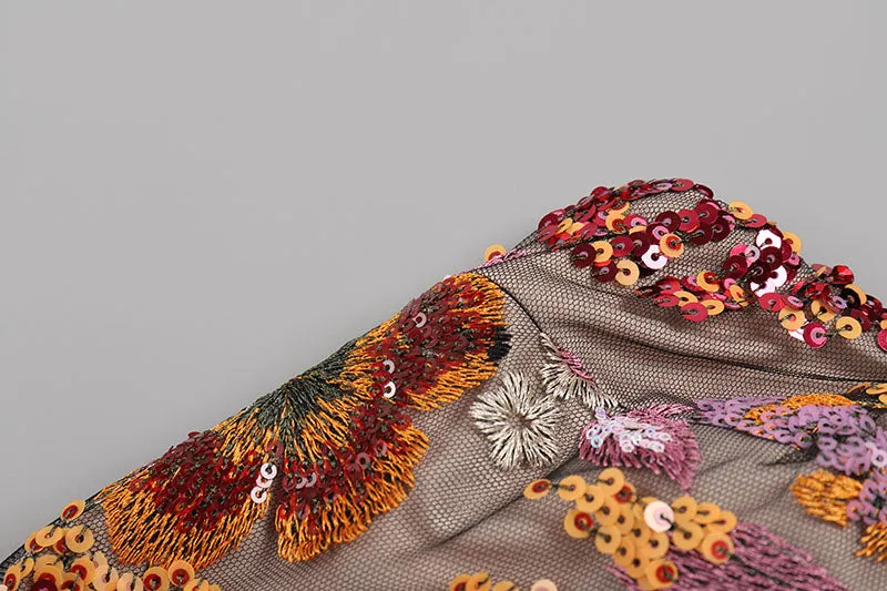 STRAPLESS FLORAL SEQUIN MAXI DRESS Gloria Lanvin