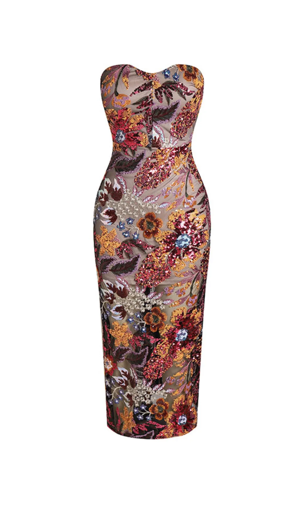 STRAPLESS FLORAL SEQUIN MAXI DRESS Gloria Lanvin
