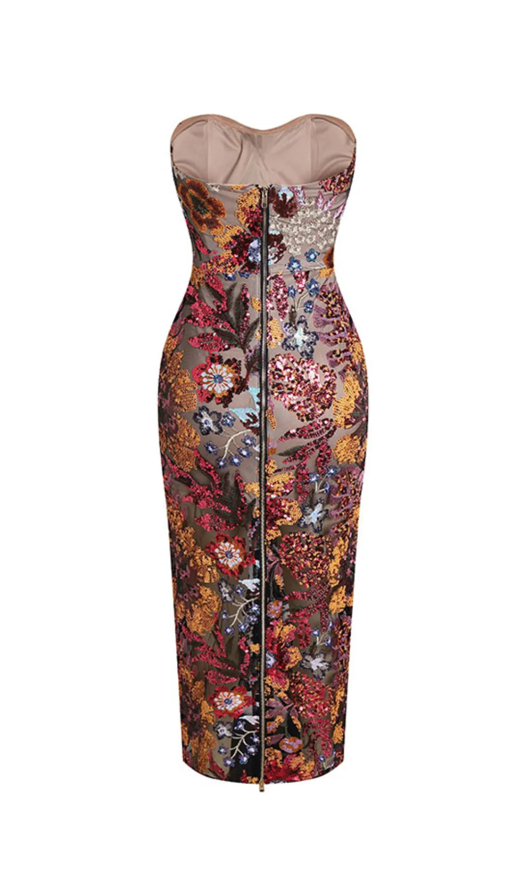 STRAPLESS FLORAL SEQUIN MAXI DRESS Gloria Lanvin