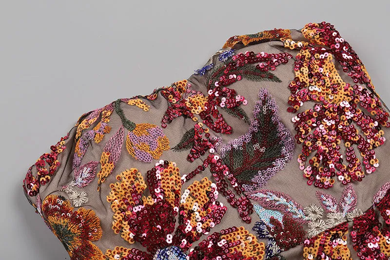 STRAPLESS FLORAL SEQUIN MAXI DRESS Gloria Lanvin