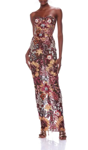 STRAPLESS FLORAL SEQUIN MAXI DRESS Gloria Lanvin