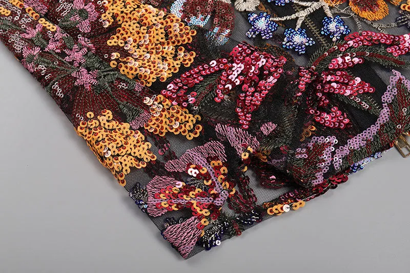 STRAPLESS FLORAL SEQUIN MAXI DRESS Gloria Lanvin