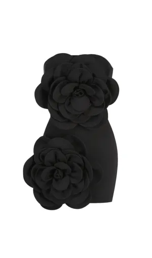 STRAPLESS FLOWER MINI DRESS IN BLACK Gloria Lanvin