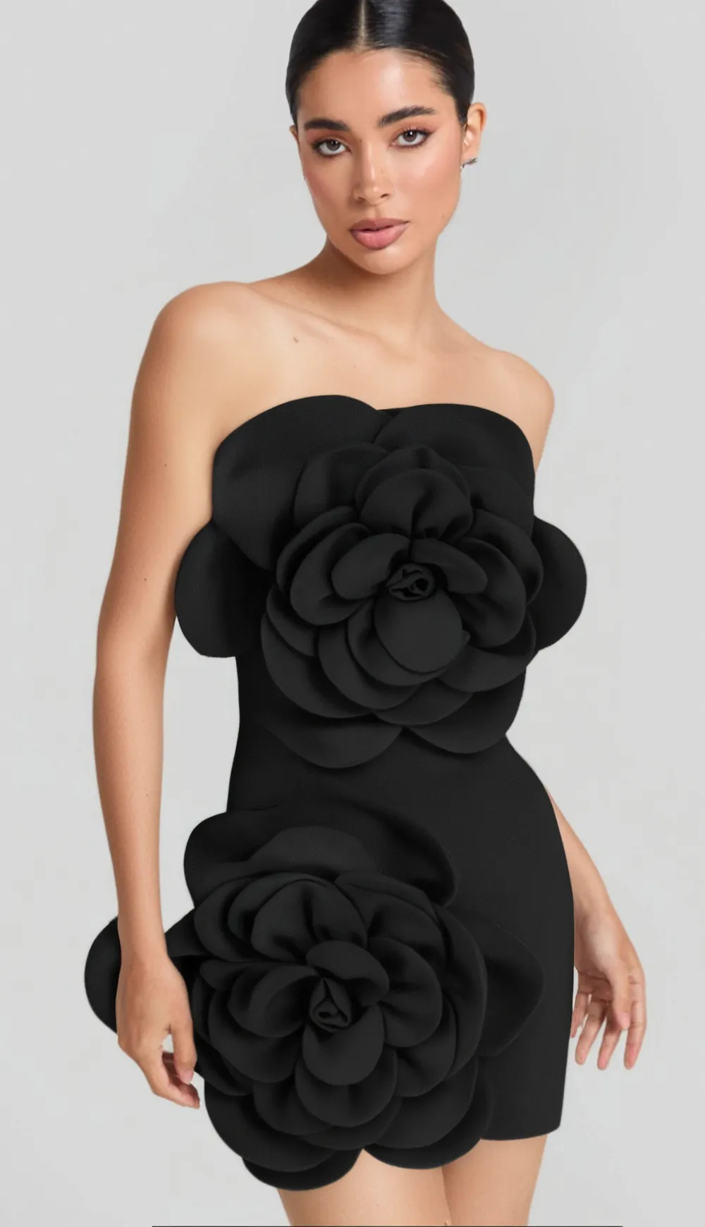 STRAPLESS FLOWER MINI DRESS IN BLACK Gloria Lanvin
