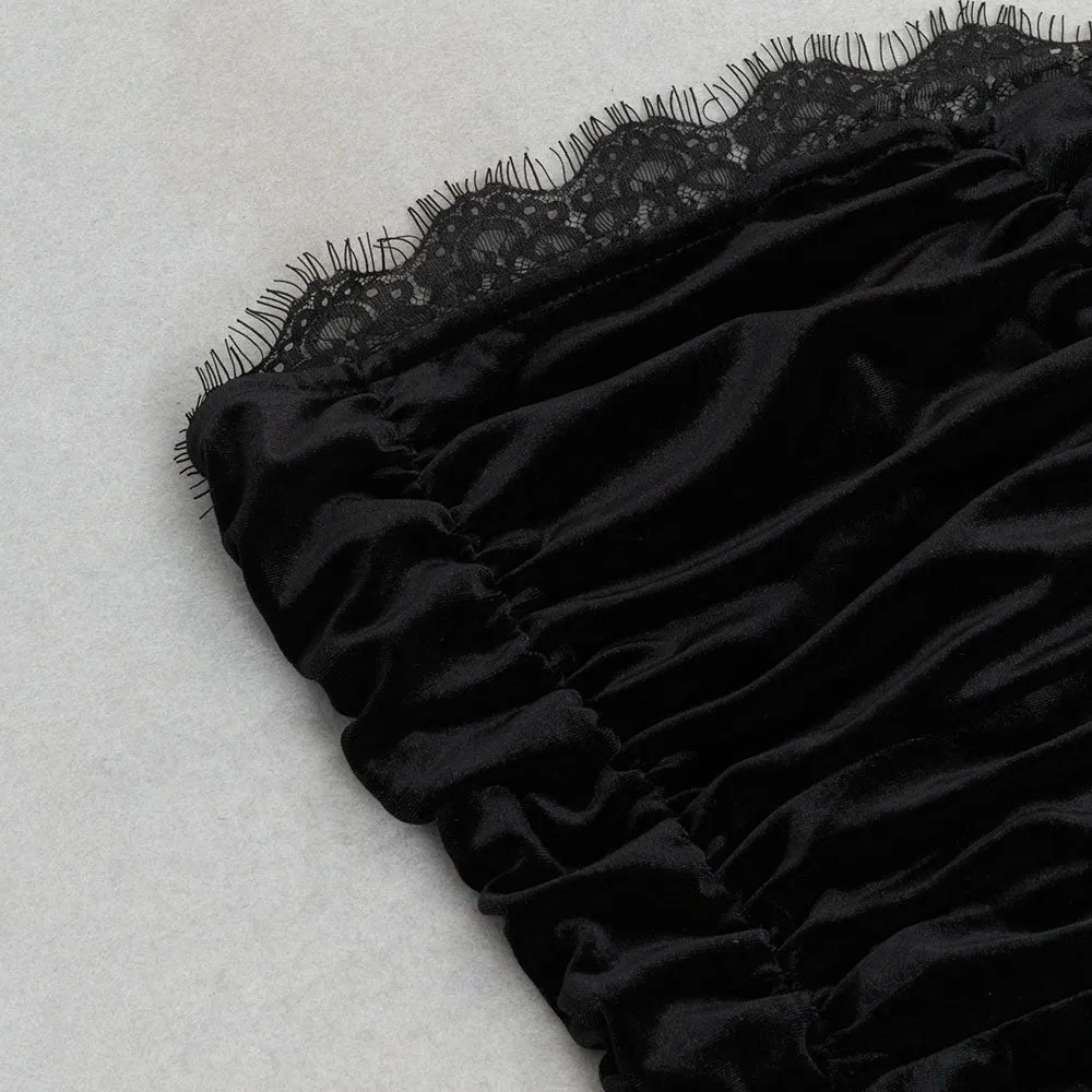 STRAPLESS LACE RUCHED MAXI VELVET DRESS Gloria Lanvin