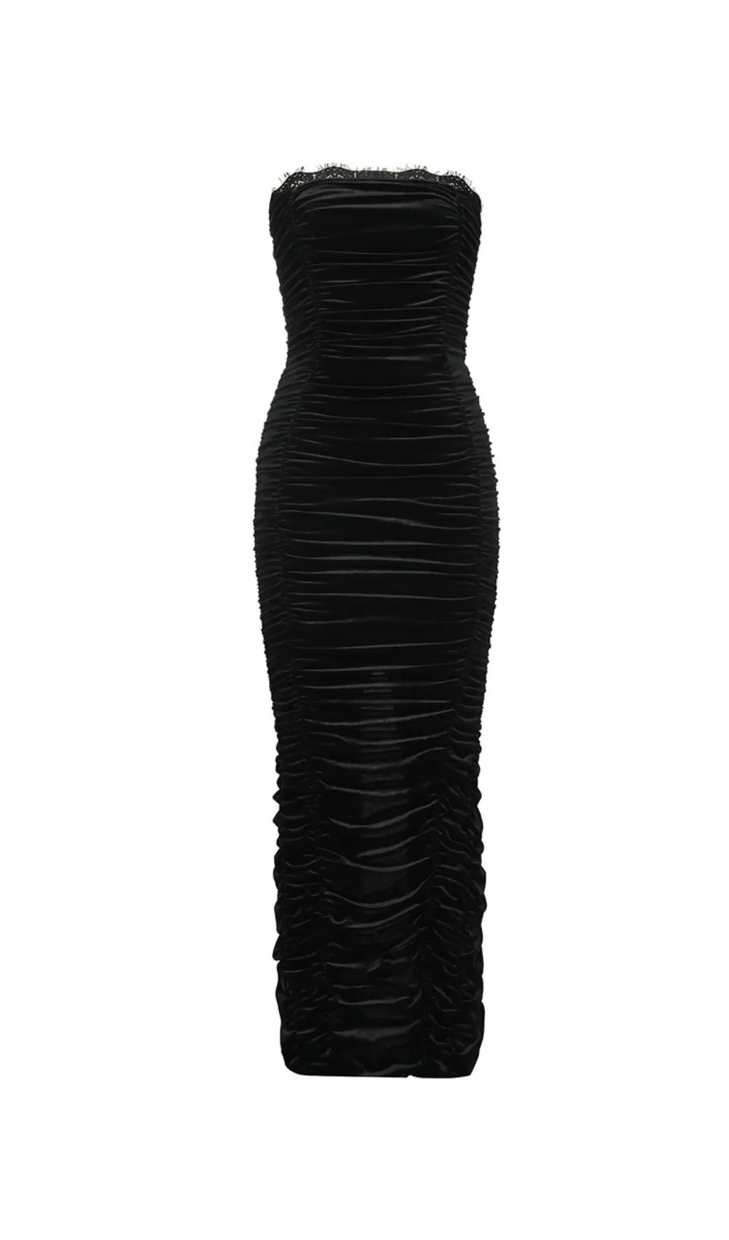 STRAPLESS LACE RUCHED MAXI VELVET DRESS Gloria Lanvin