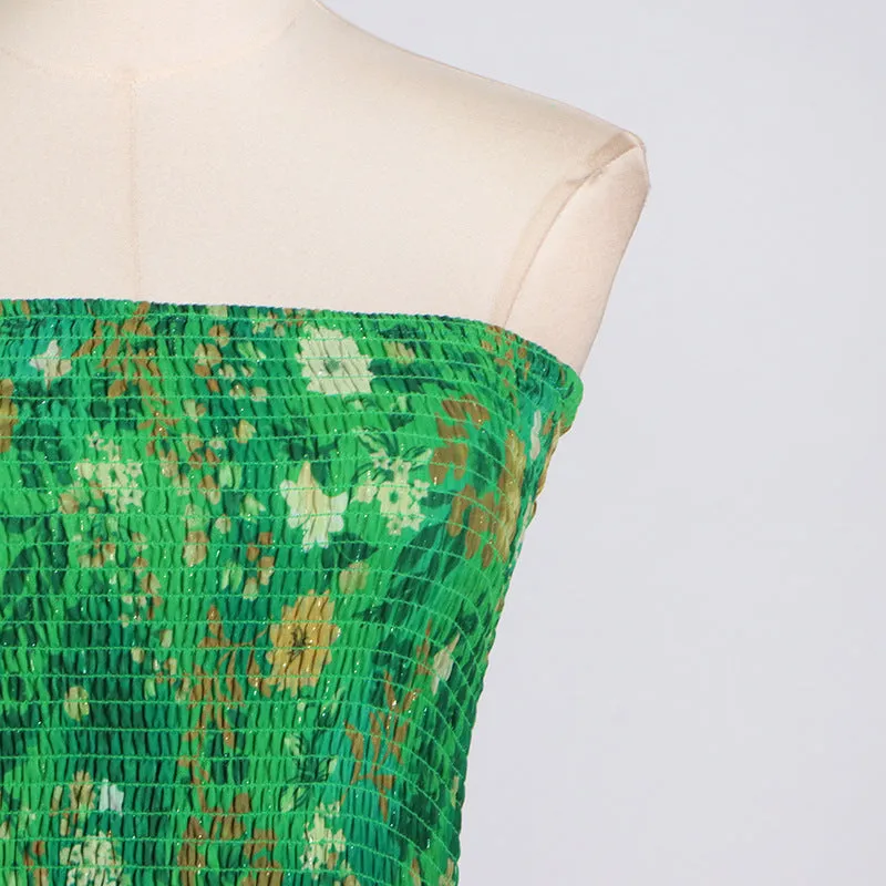 STRAPLESS LAYERED BANDEAU FLORAL PRINT MAXI DRESS IN GREEN Gloria Lanvin
