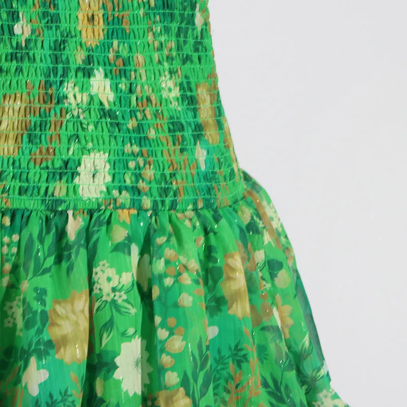 STRAPLESS LAYERED BANDEAU FLORAL PRINT MAXI DRESS IN GREEN Gloria Lanvin