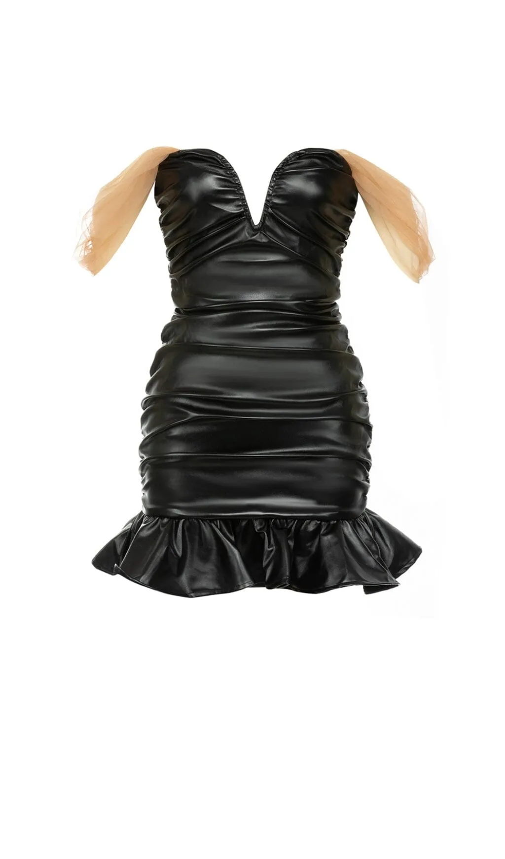 STRAPLESS LEATHER MINI DRESS IN BLACK Gloria Lanvin