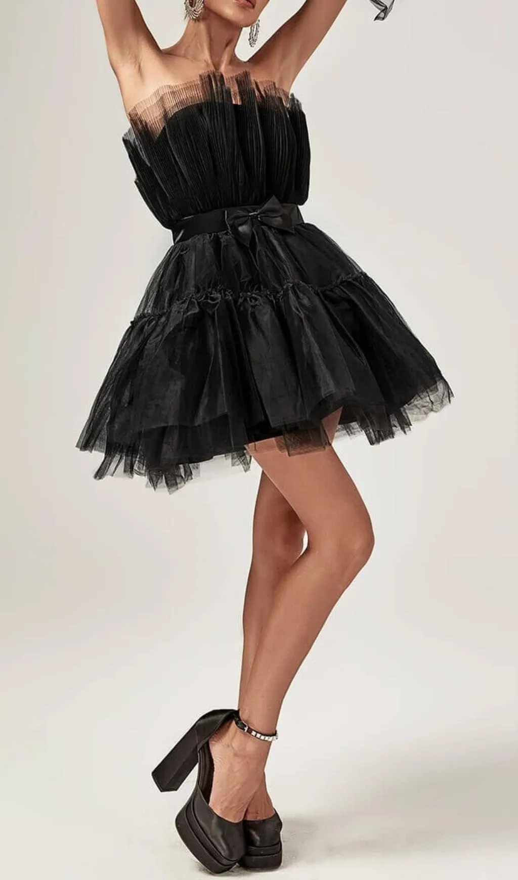 STRAPLESS MESH MINI DRESS IN BLACK Gloria Lanvin