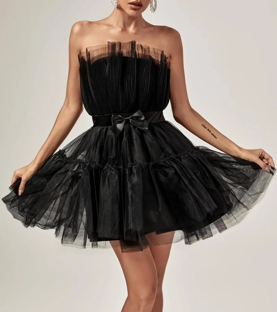 STRAPLESS MESH MINI DRESS IN BLACK Gloria Lanvin