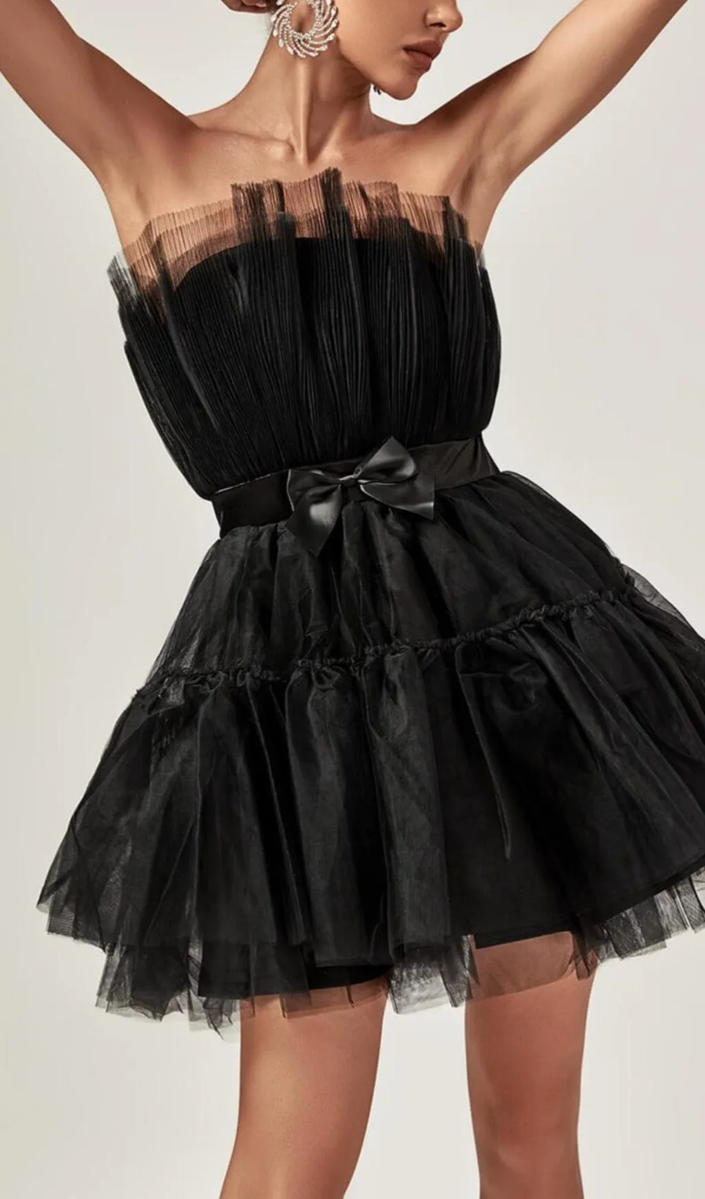 STRAPLESS MESH MINI DRESS IN BLACK Gloria Lanvin
