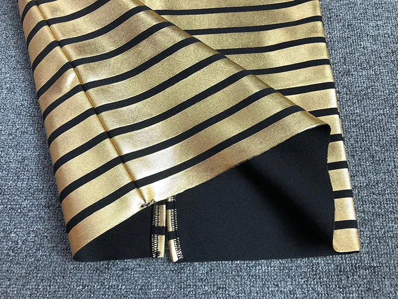 STRAPLESS METALLIC STRIPE MAXI DRESS Gloria Lanvin