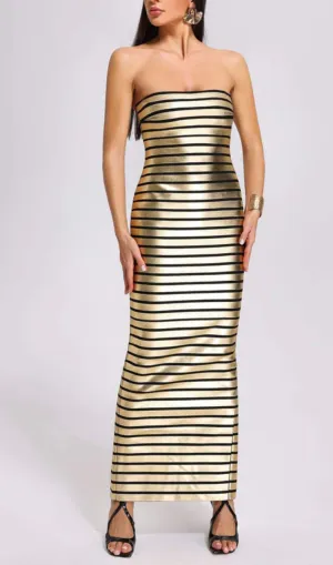STRAPLESS METALLIC STRIPE MAXI DRESS Gloria Lanvin