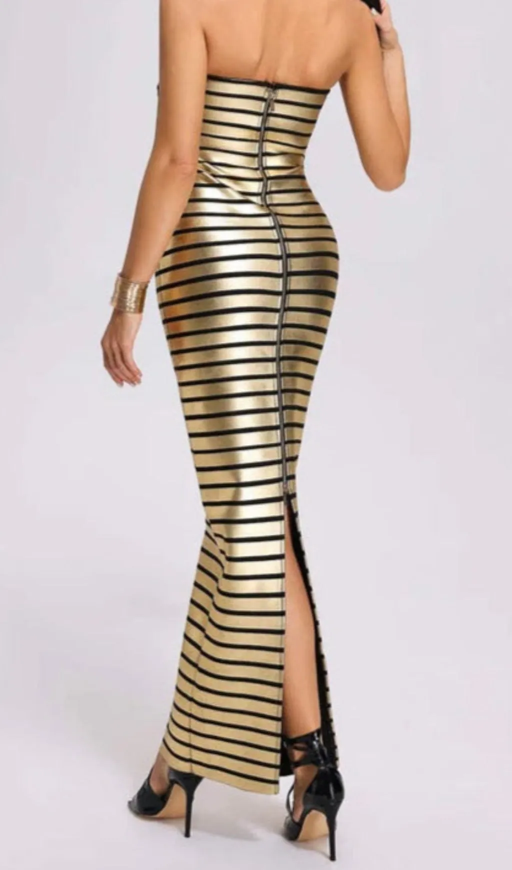 STRAPLESS METALLIC STRIPE MAXI DRESS Gloria Lanvin