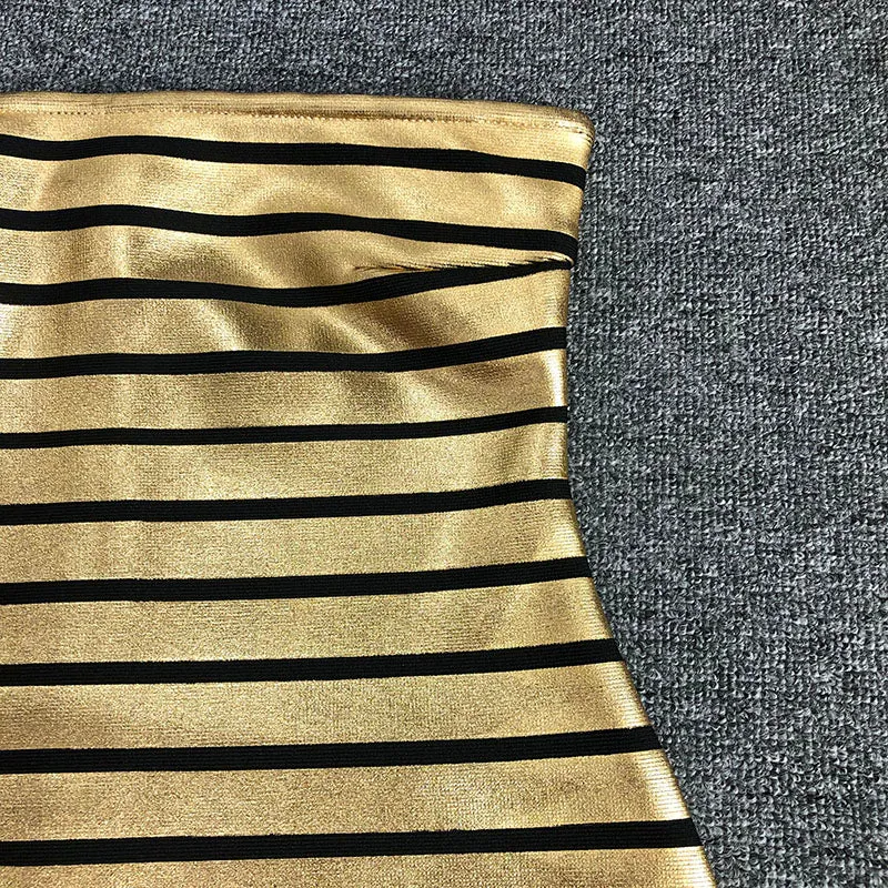 STRAPLESS METALLIC STRIPE MAXI DRESS Gloria Lanvin