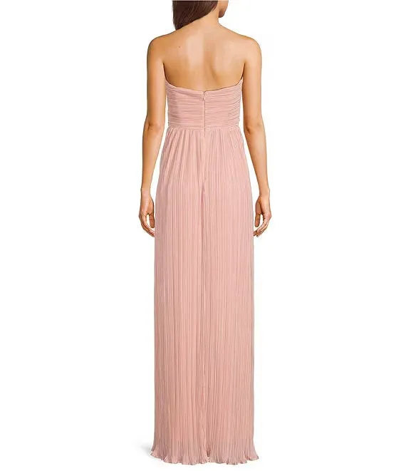 Strapless Pleated Maxi Dress in Pink Gloria Lanvin