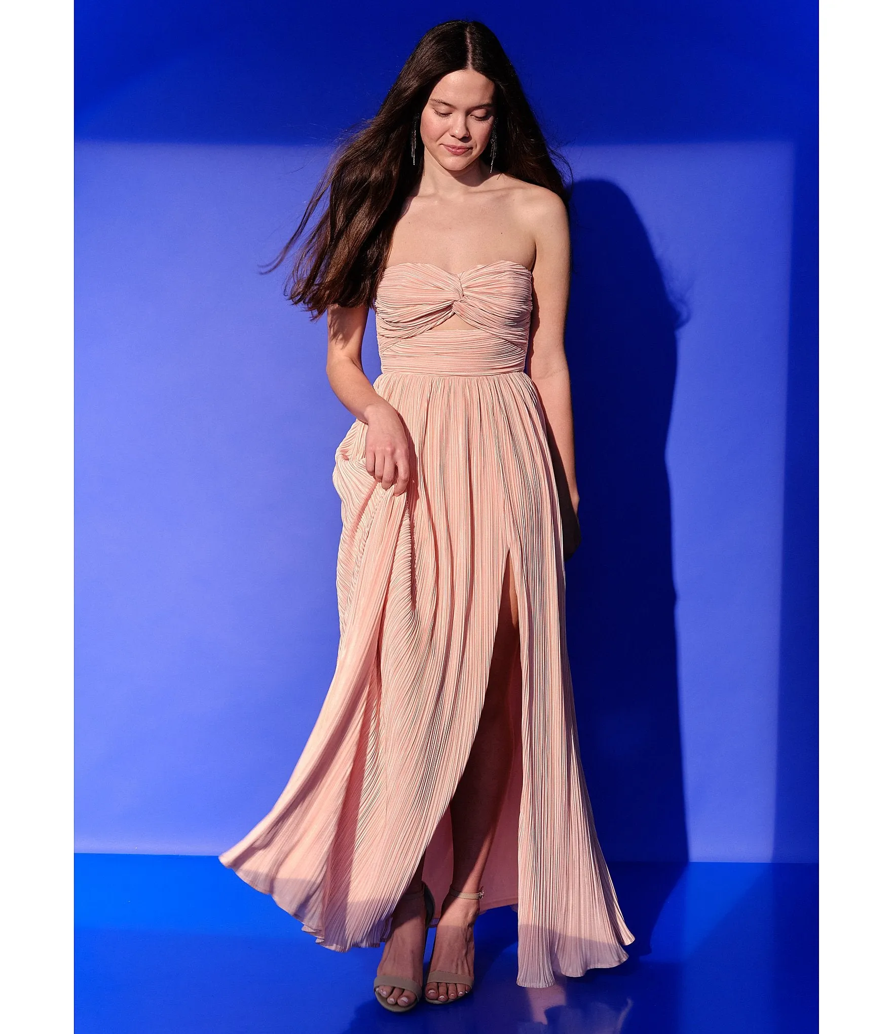 Strapless Pleated Maxi Dress in Pink Gloria Lanvin