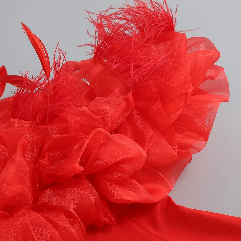 STRAPLESS PUFFY FLOWER MINI DRESS IN RED Gloria Lanvin