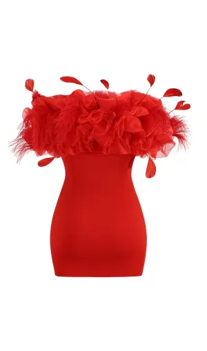 STRAPLESS PUFFY FLOWER MINI DRESS IN RED Gloria Lanvin