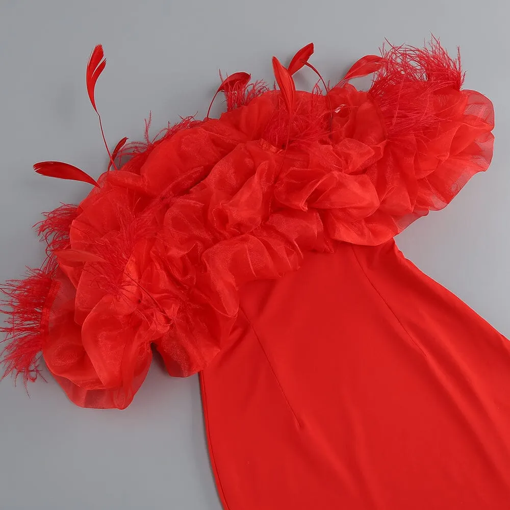STRAPLESS PUFFY FLOWER MINI DRESS IN RED Gloria Lanvin