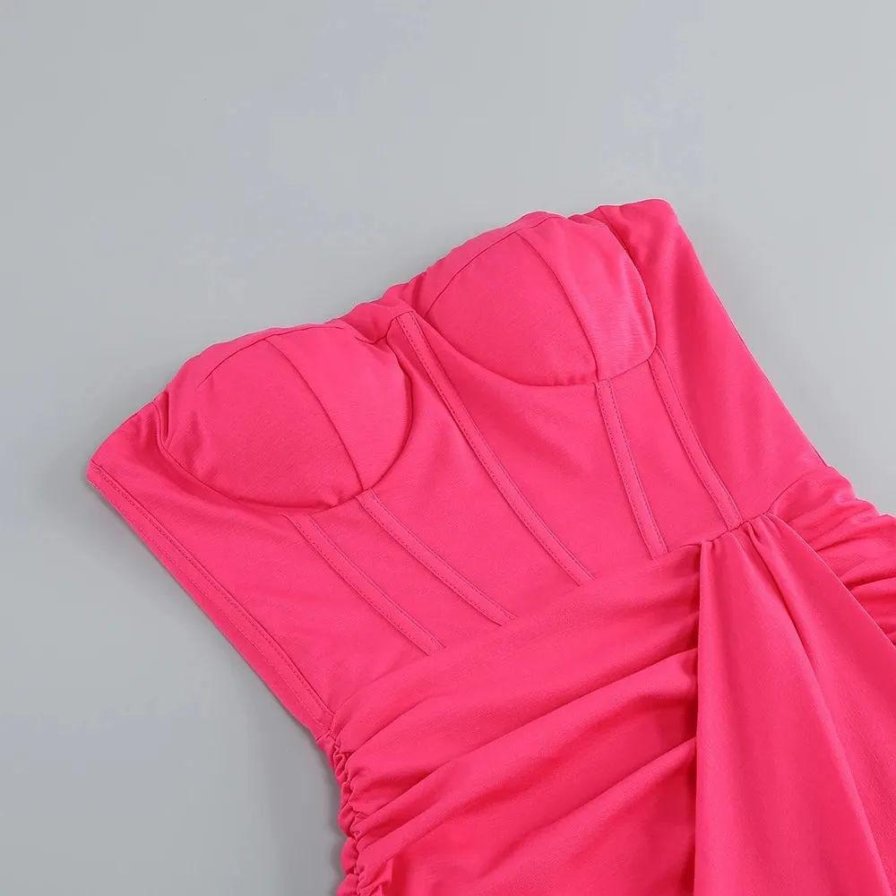 STRAPLESS RUCHED DRESS IN HOT PINK Gloria Lanvin