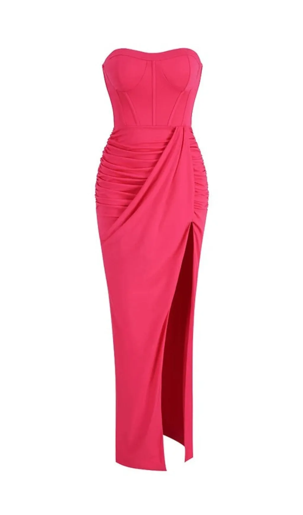STRAPLESS RUCHED DRESS IN HOT PINK Gloria Lanvin