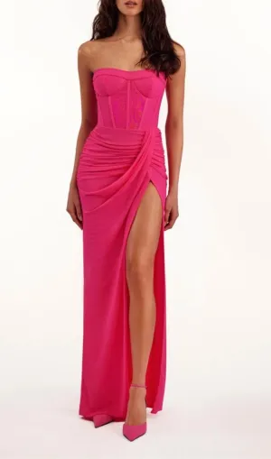STRAPLESS RUCHED DRESS IN HOT PINK Gloria Lanvin