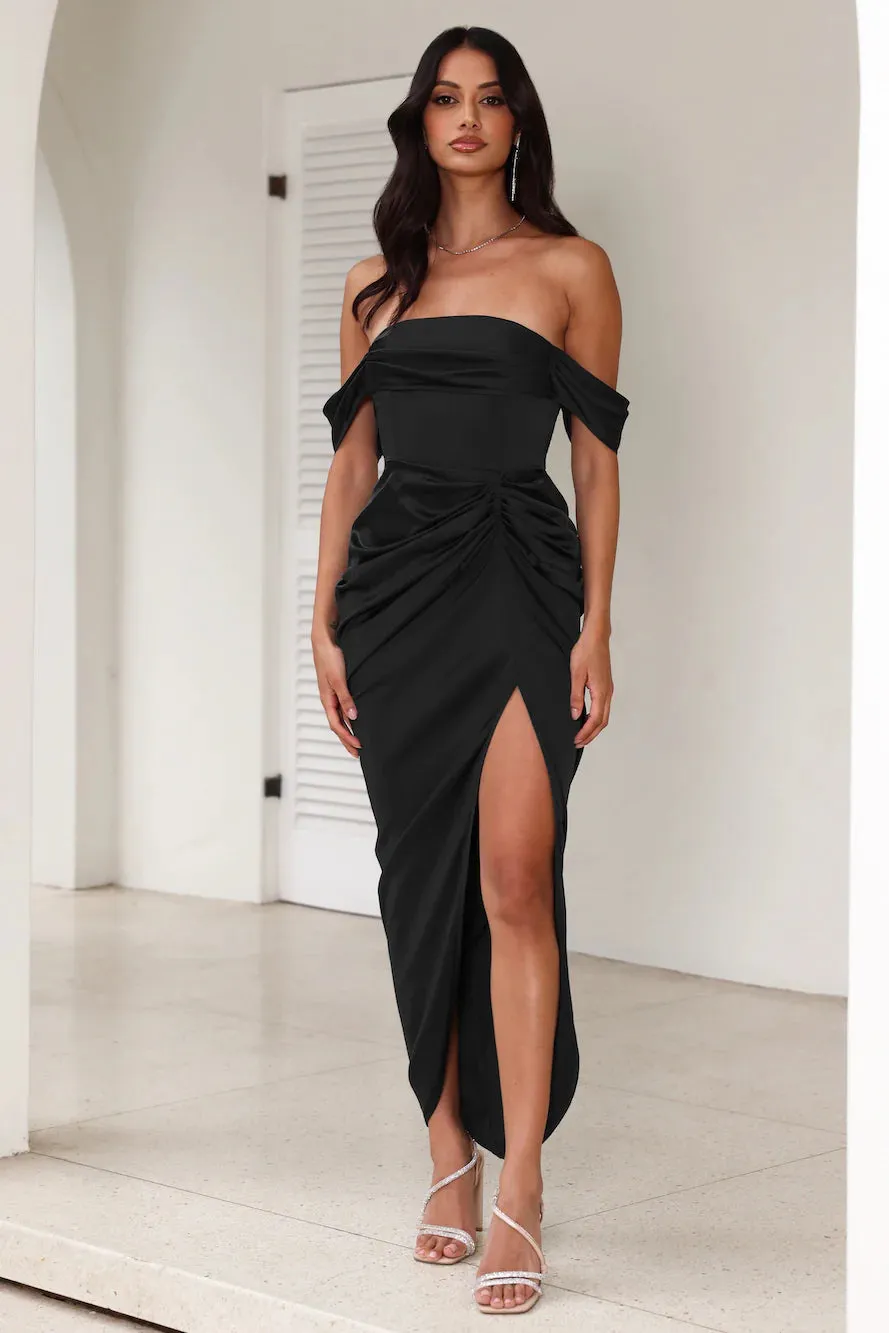 strapless satin midi dress in black Gloria Lanvin