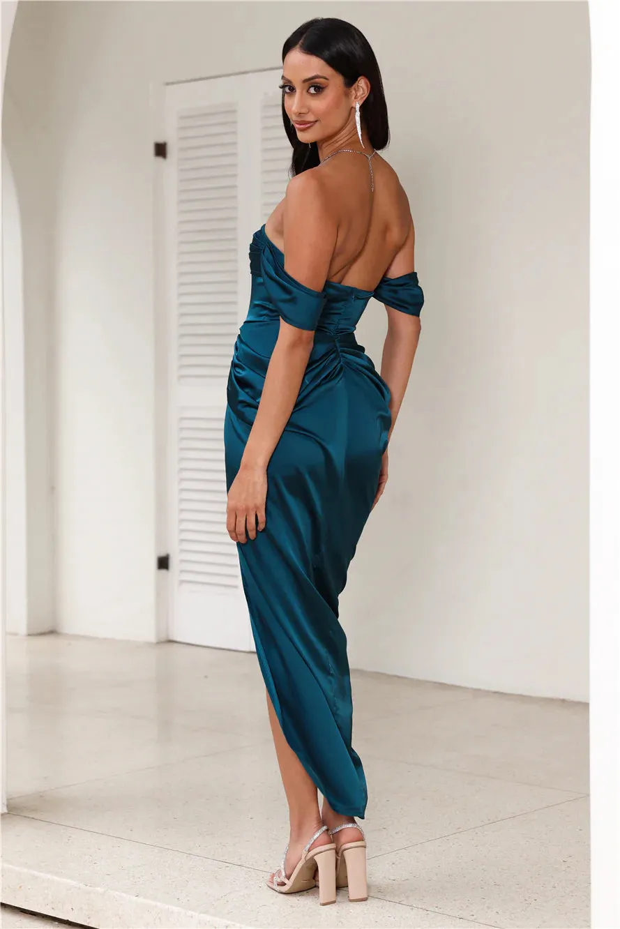 strapless satin midi dress in teal Gloria Lanvin
