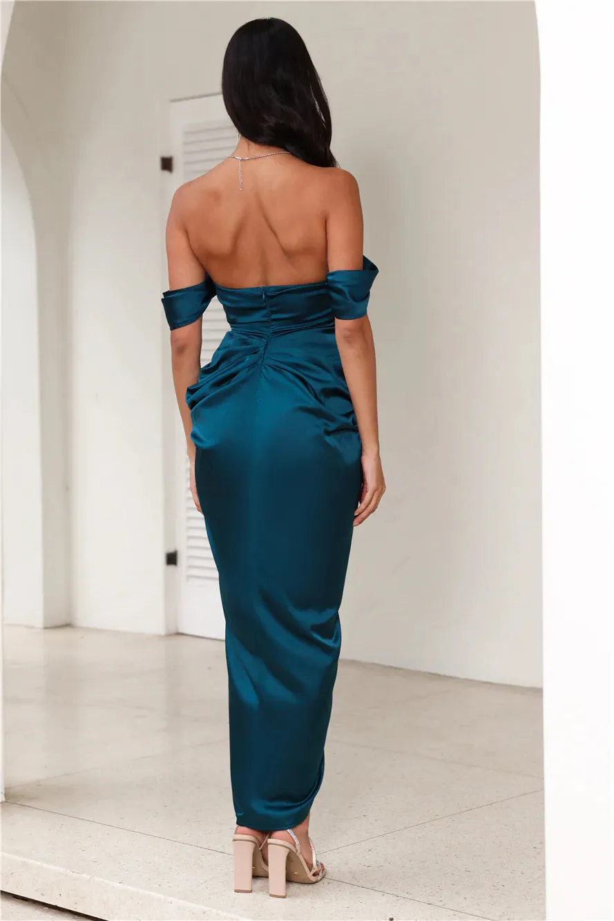 strapless satin midi dress in teal Gloria Lanvin