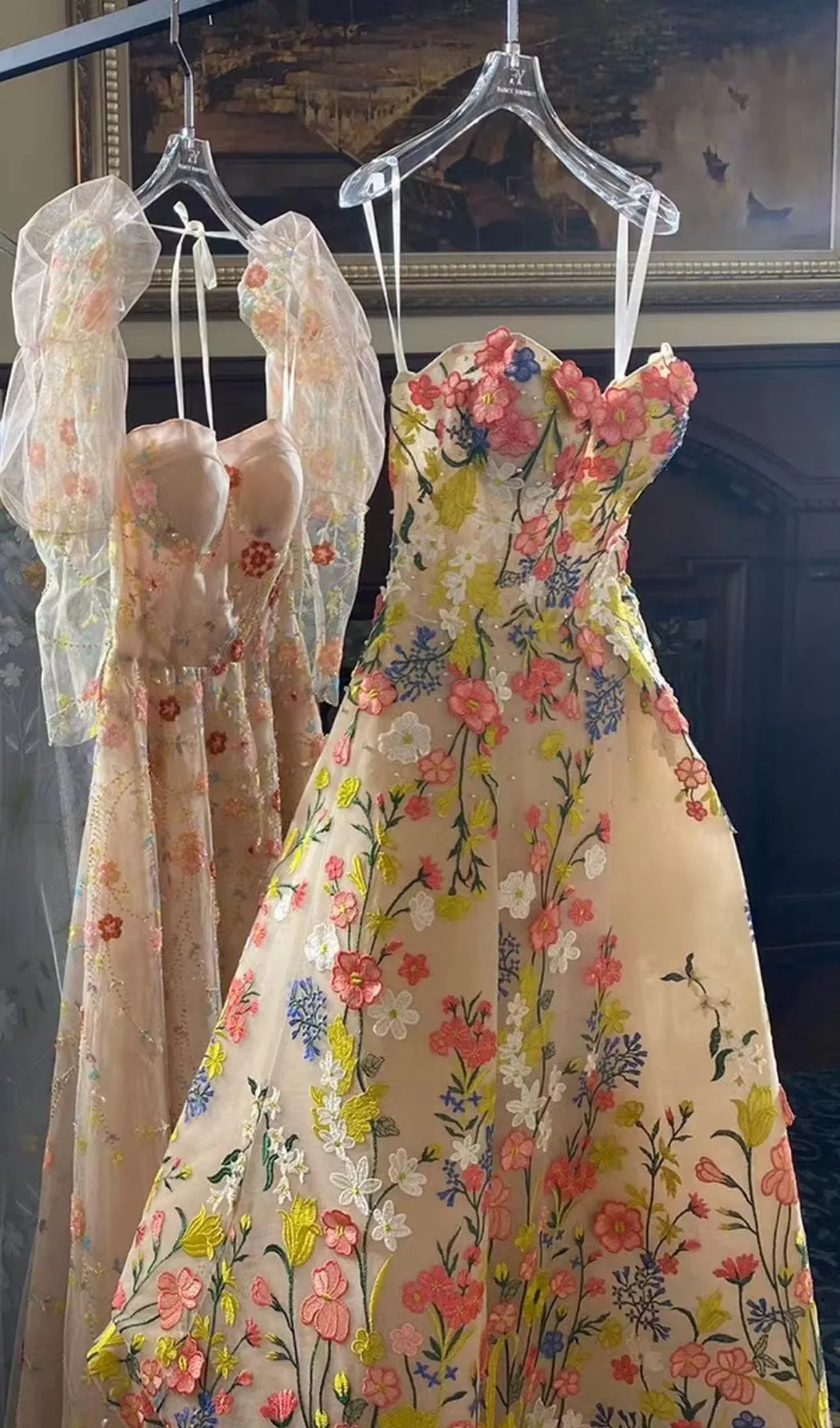 STRAPLESS TEA LENGTH FLORAL MIDI DRESS Gloria Lanvin