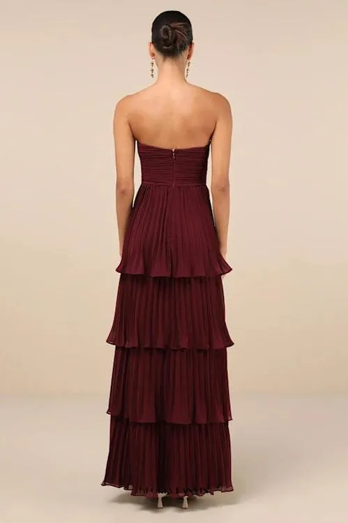 Strapless Tiered Maxi Dress in Plum Purple Gloria Lanvin