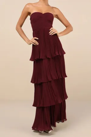 Strapless Tiered Maxi Dress in Plum Purple Gloria Lanvin