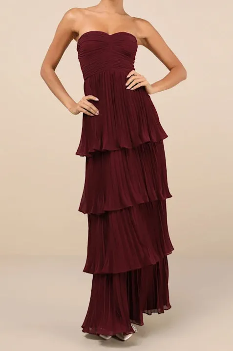Strapless Tiered Maxi Dress in Plum Purple Gloria Lanvin