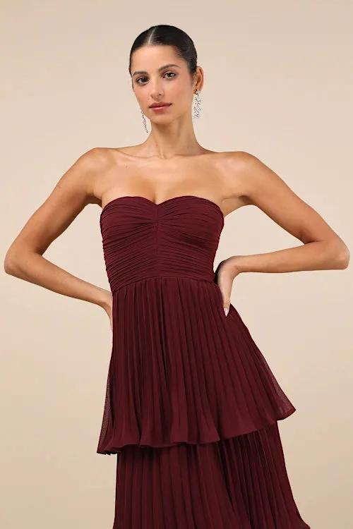 Strapless Tiered Maxi Dress in Plum Purple Gloria Lanvin