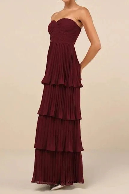 Strapless Tiered Maxi Dress in Plum Purple Gloria Lanvin