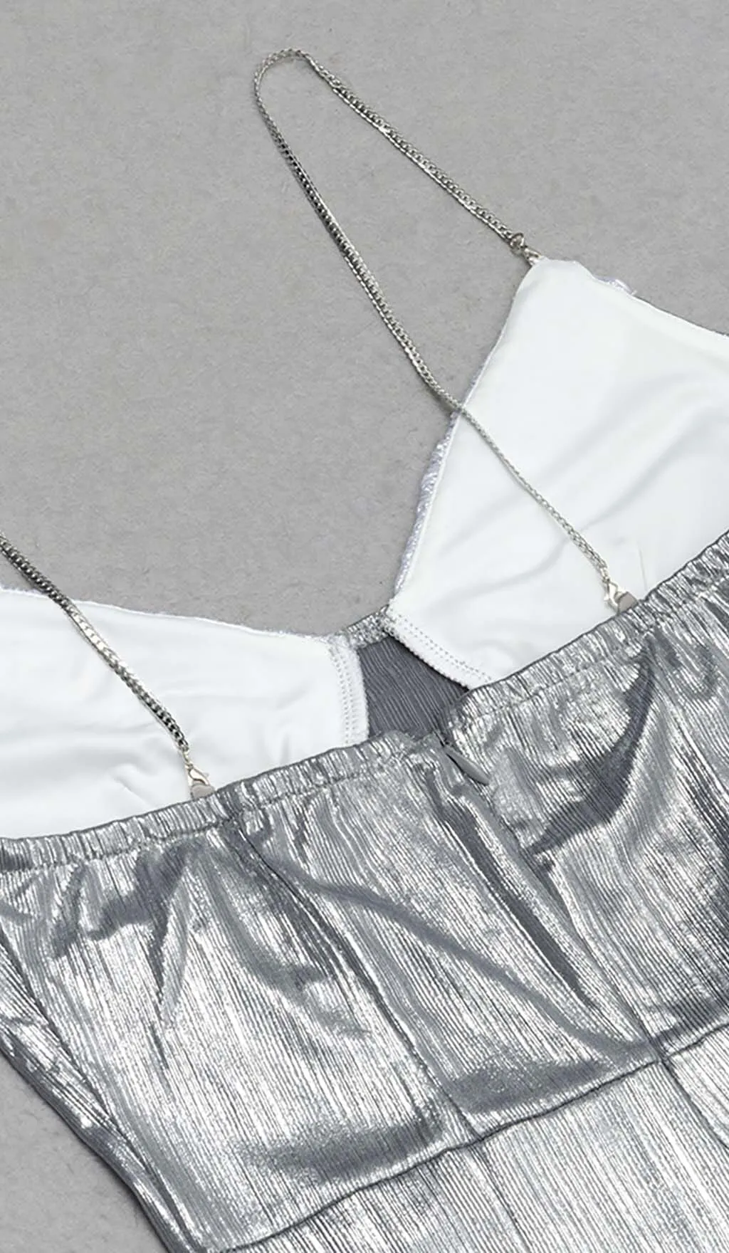 STRAPPY SPILT MIDI DRESS IN METALLIC SILVER Gloria Lanvin