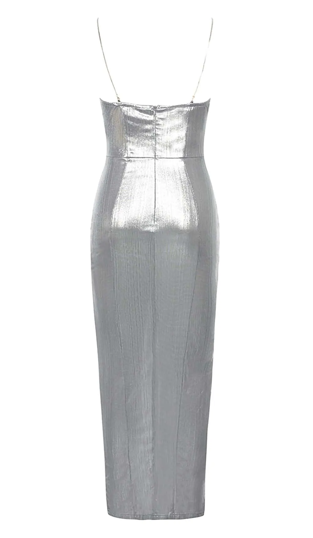 STRAPPY SPILT MIDI DRESS IN METALLIC SILVER Gloria Lanvin