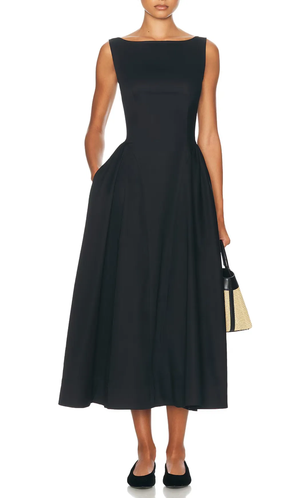 Stretch Cotton Sateen Midi Dress in black Gloria Lanvin