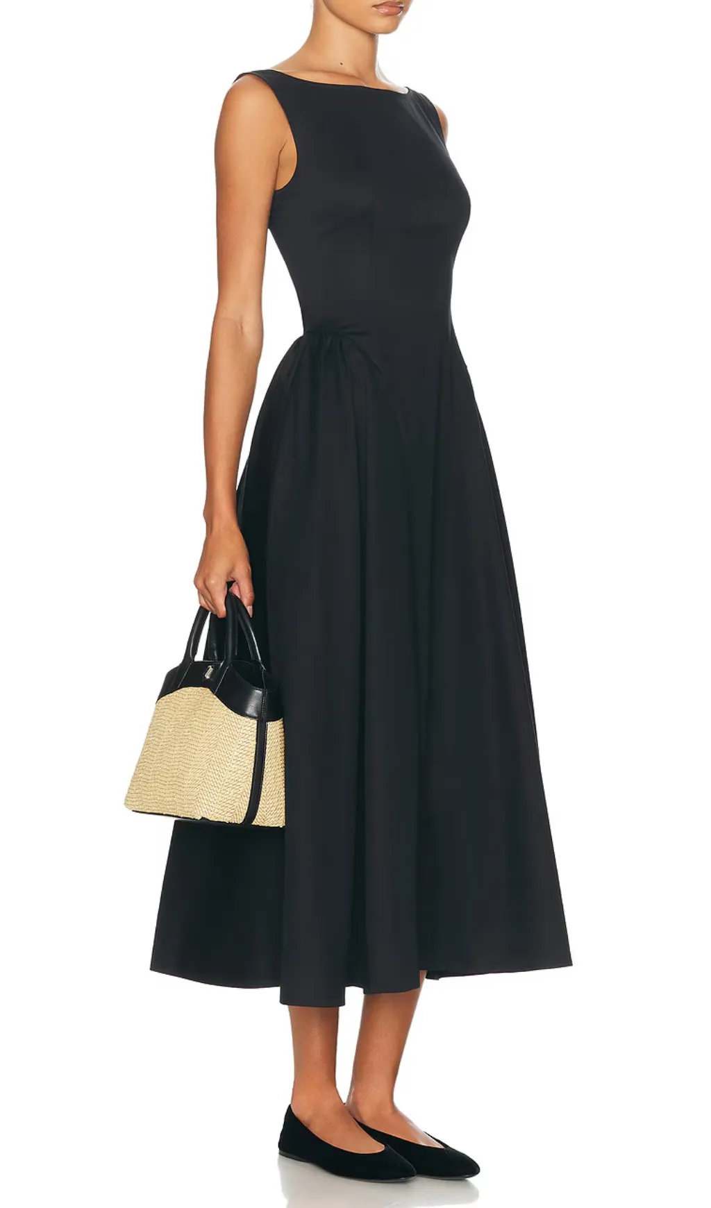 Stretch Cotton Sateen Midi Dress in black Gloria Lanvin