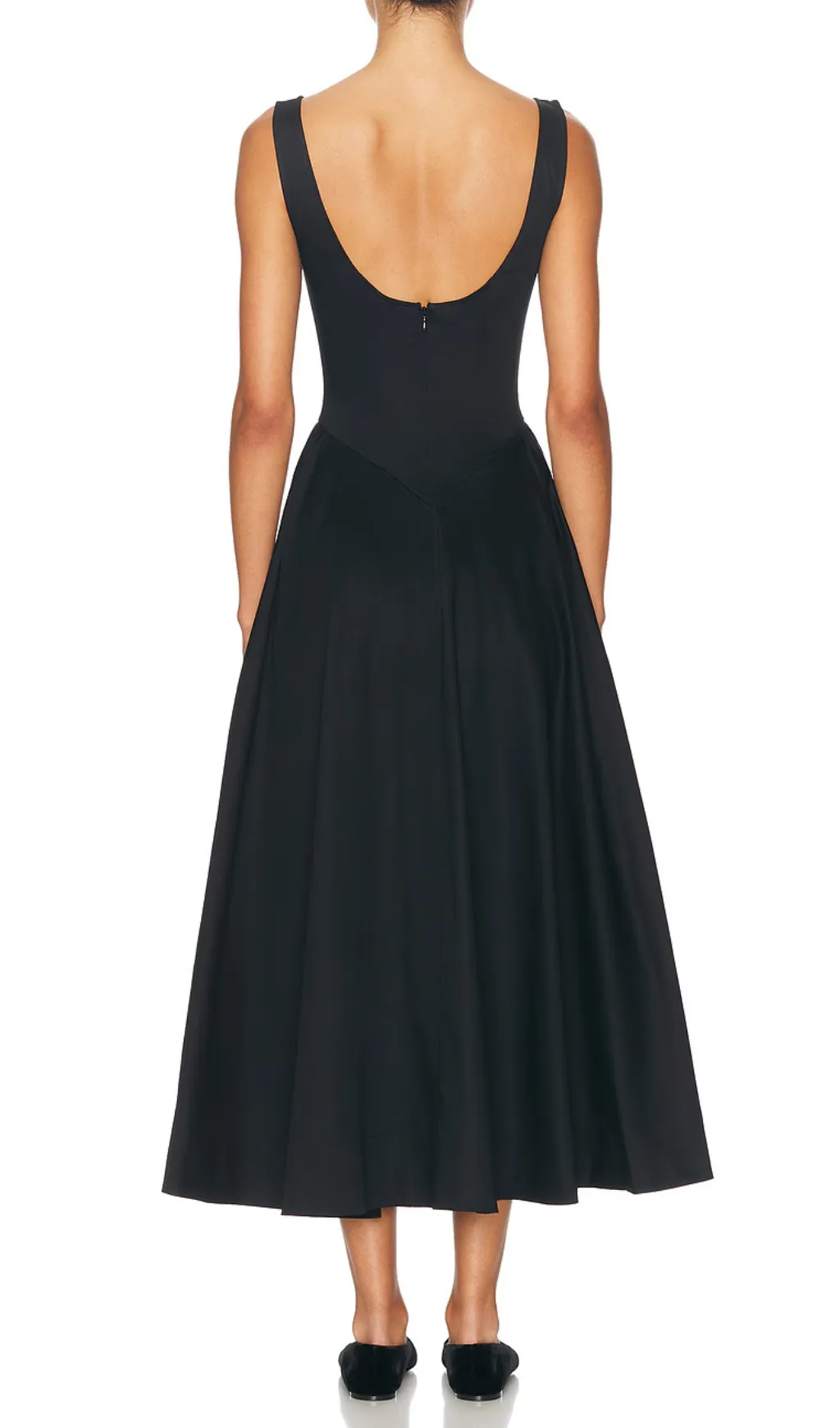 Stretch Cotton Sateen Midi Dress in black Gloria Lanvin