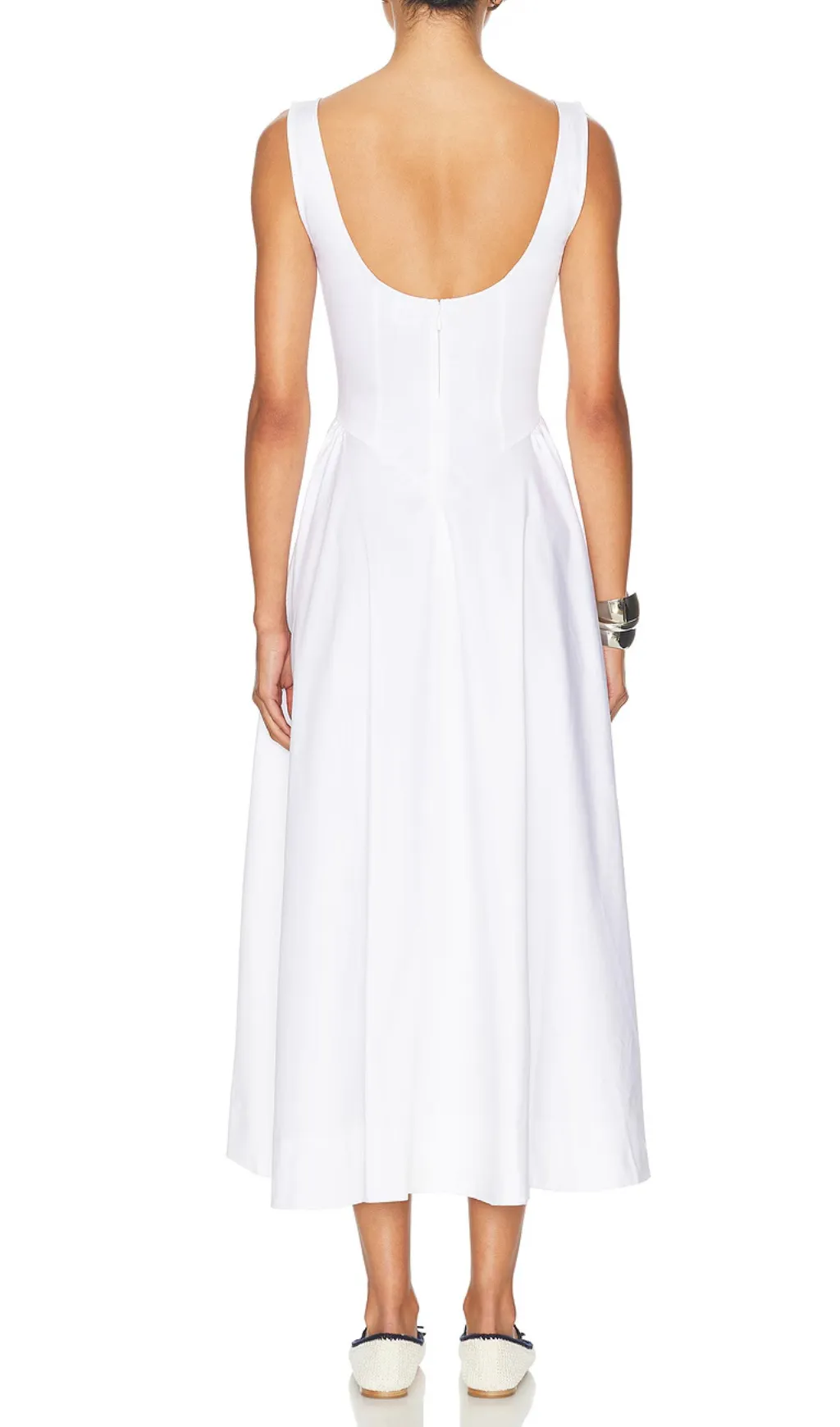 Stretch Cotton Sateen Midi Dress in white Gloria Lanvin