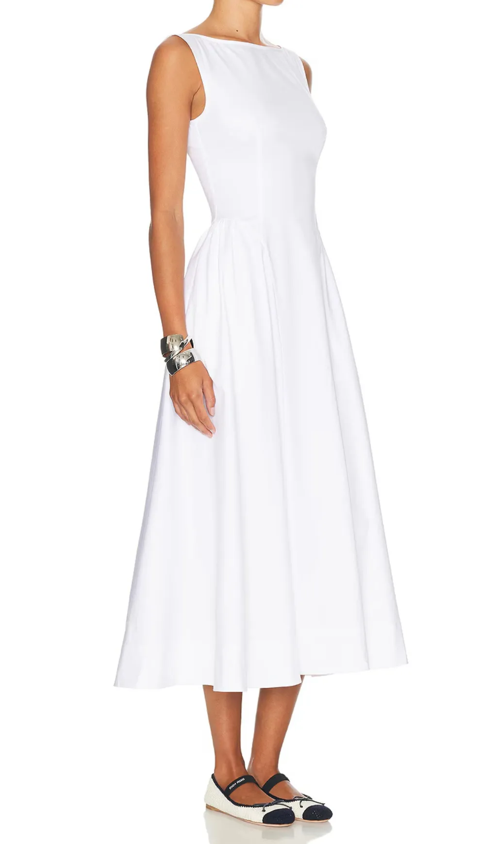Stretch Cotton Sateen Midi Dress in white Gloria Lanvin