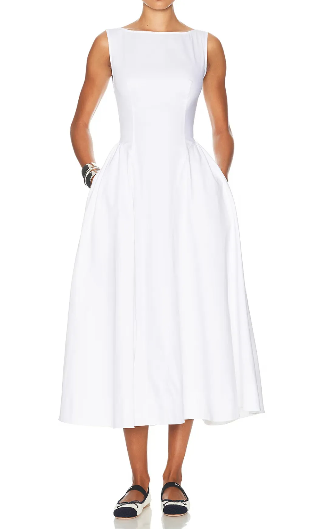 Stretch Cotton Sateen Midi Dress in white Gloria Lanvin
