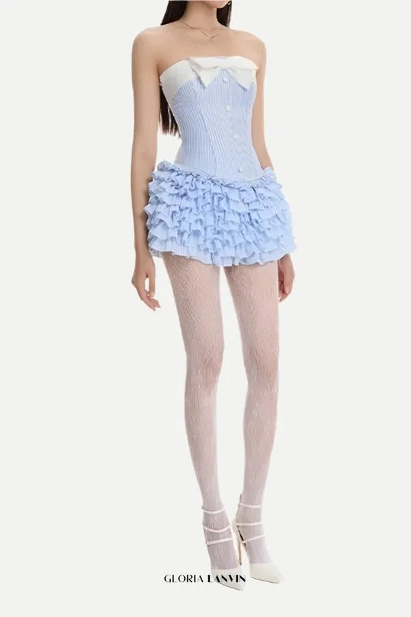 Striped bustier top skirt set in blue Gloria Lanvin