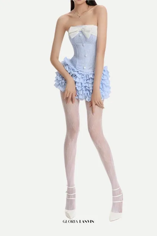 Striped bustier top skirt set in blue Gloria Lanvin