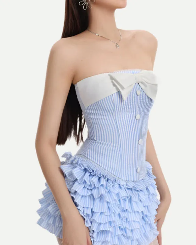 Striped bustier top skirt set in blue Gloria Lanvin