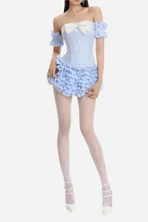 Striped bustier top skirt set in blue Gloria Lanvin